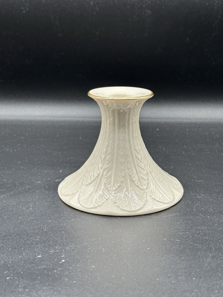 Lenox Candleholder Cream Color Textured Leaf Feather Pattern