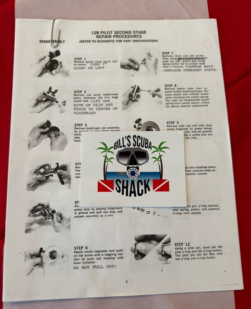 SCUBAPRO REGULATOR PILOT SECOND STAGE REPAIR PROCEDURES SCHEMATIC PLUS ARTICLES