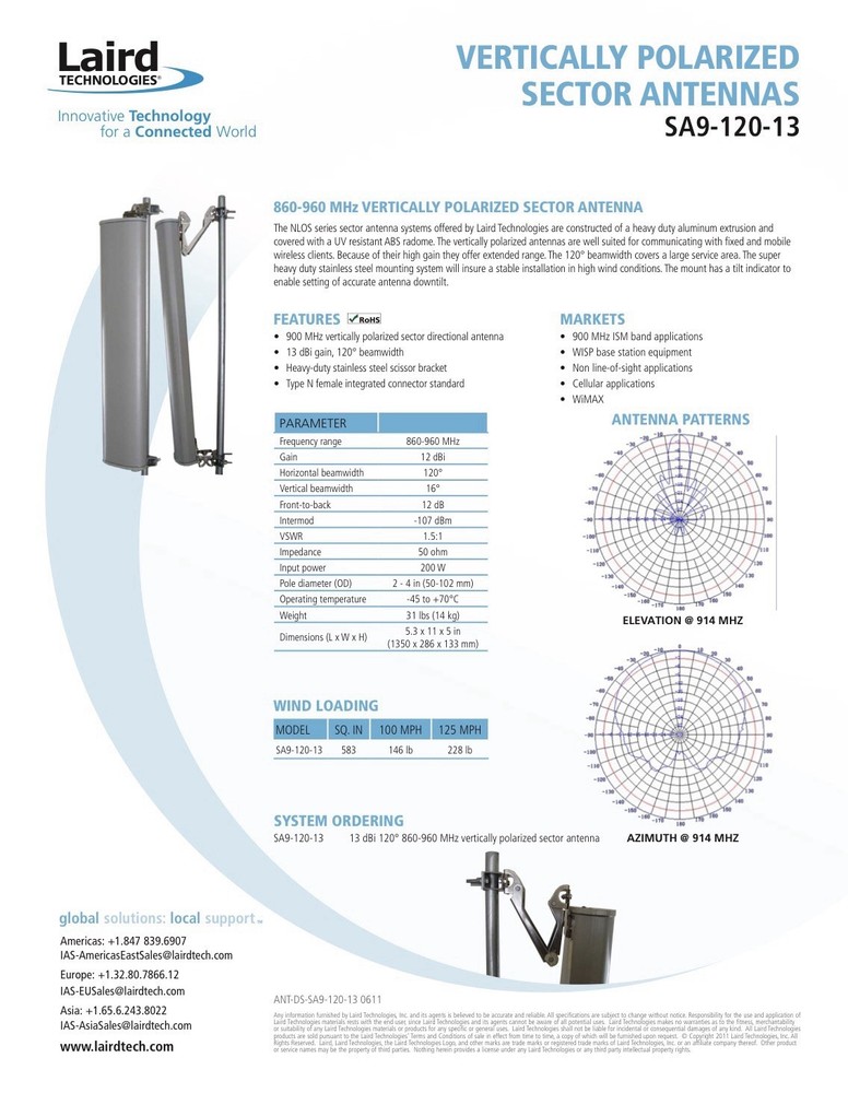 Laird SA9-120-13 Vertical Antenna