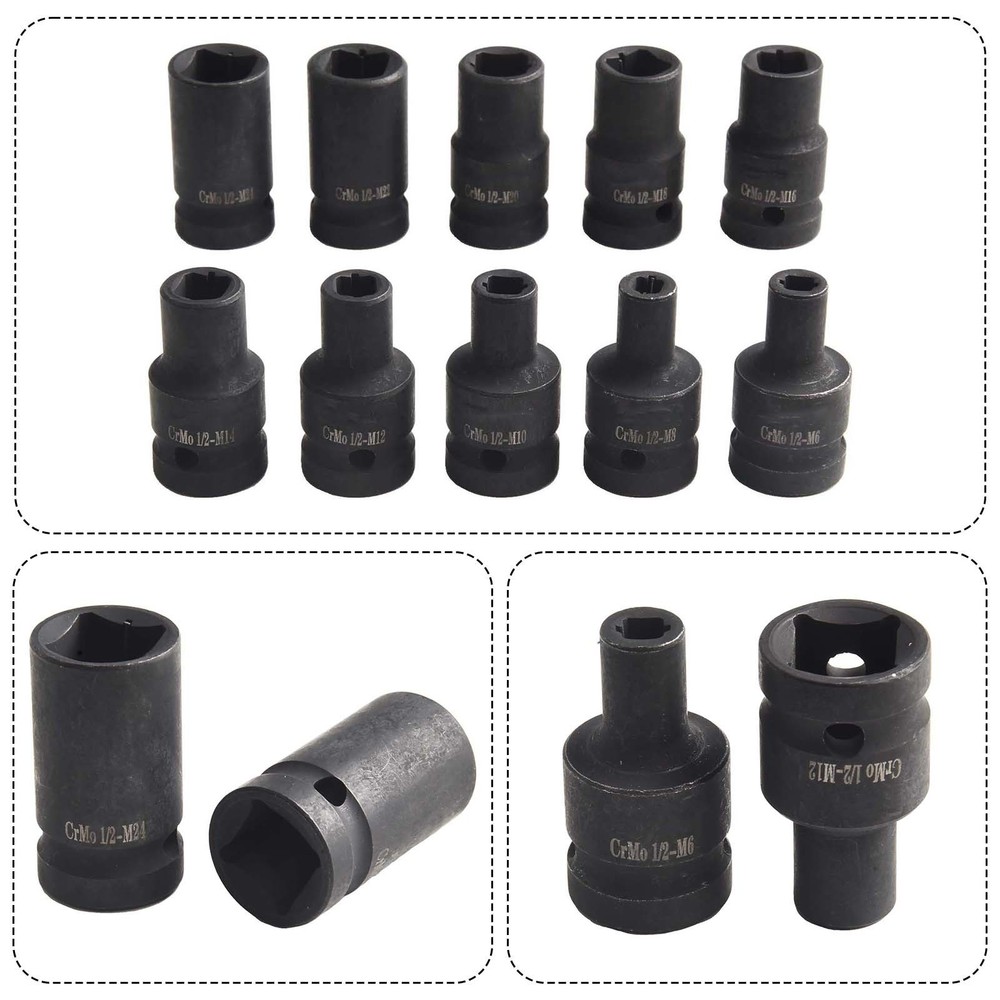 10PCS Square Tap Socket Set For Electric Driver Wrench M6M24 Rust-Proof