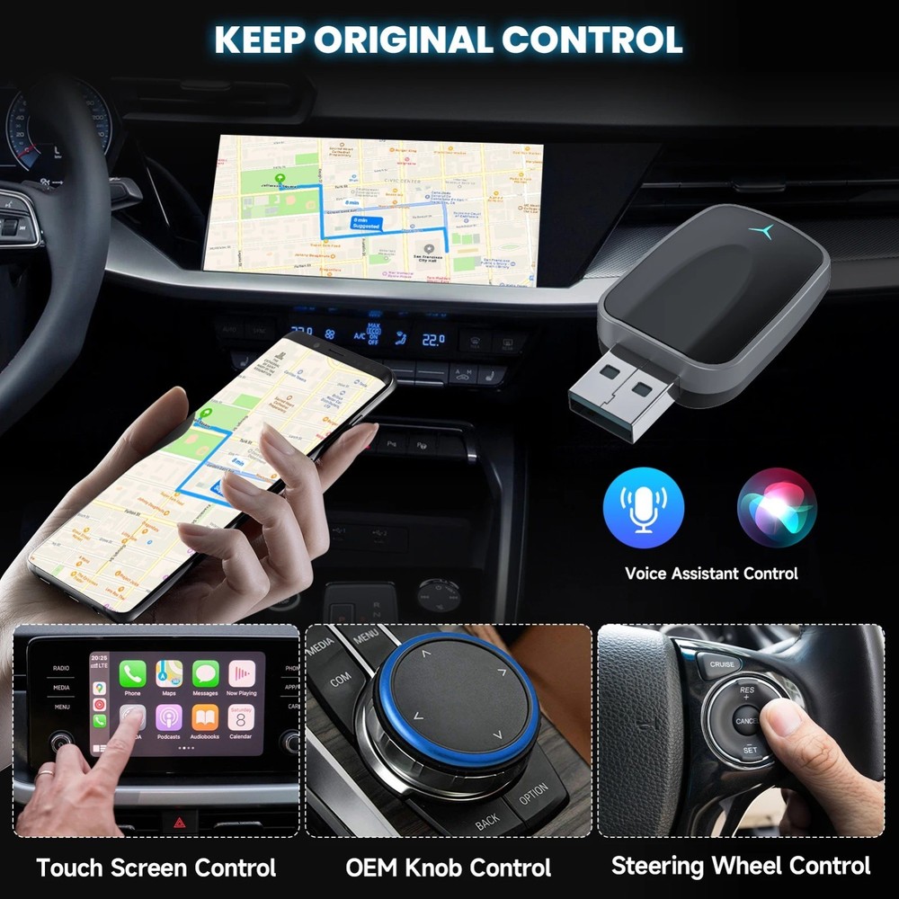 Wireless CarPlay & Android Auto Adapter, Plug & Play Dongle for iOS 10+