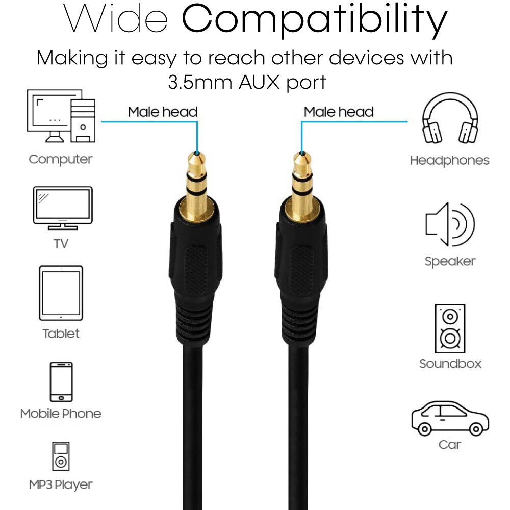 3.5mm Aux Male to Male Auxiliary Cord Stereo Audio Cable For PC iPod MP3 Auto