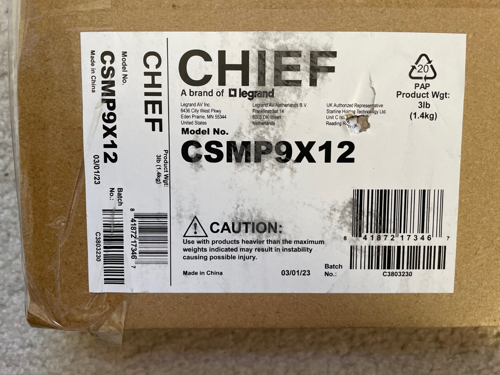 Chief CSMP9X12 Proximity Component Storage Panel Mounting Panel Black New In Box