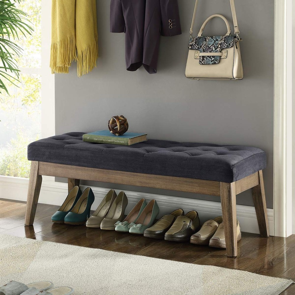 Velvet Upholstered Buttons Tufted Entryway Bench With Solid Wood Legbed Bench Ot