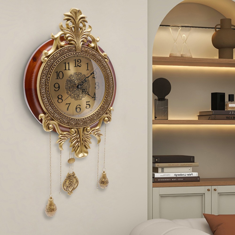 Vintage Silent Wall Clock with Swinging Pendulum – Quartz Battery Operated