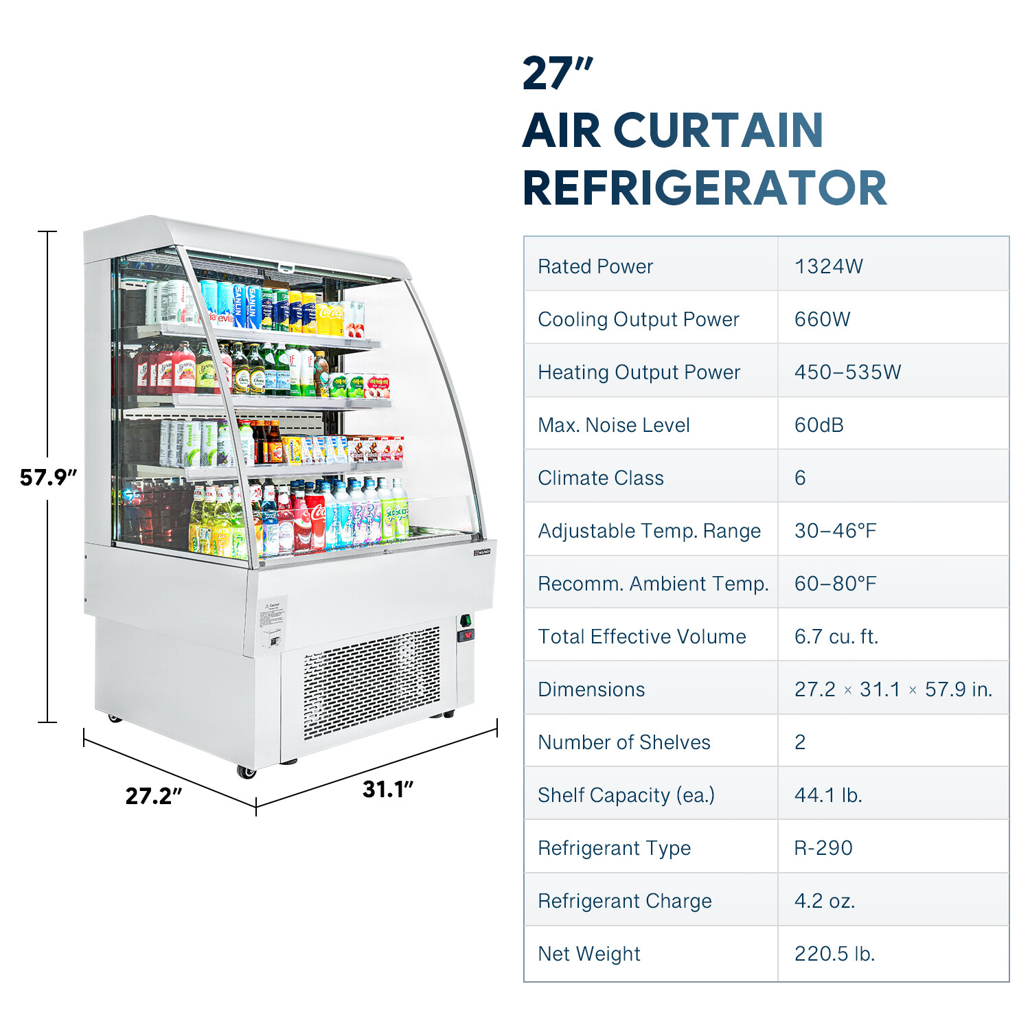 WILPREP 27" Open Air Curtain Merchandiser Display Cooler Beverage Refrigerator