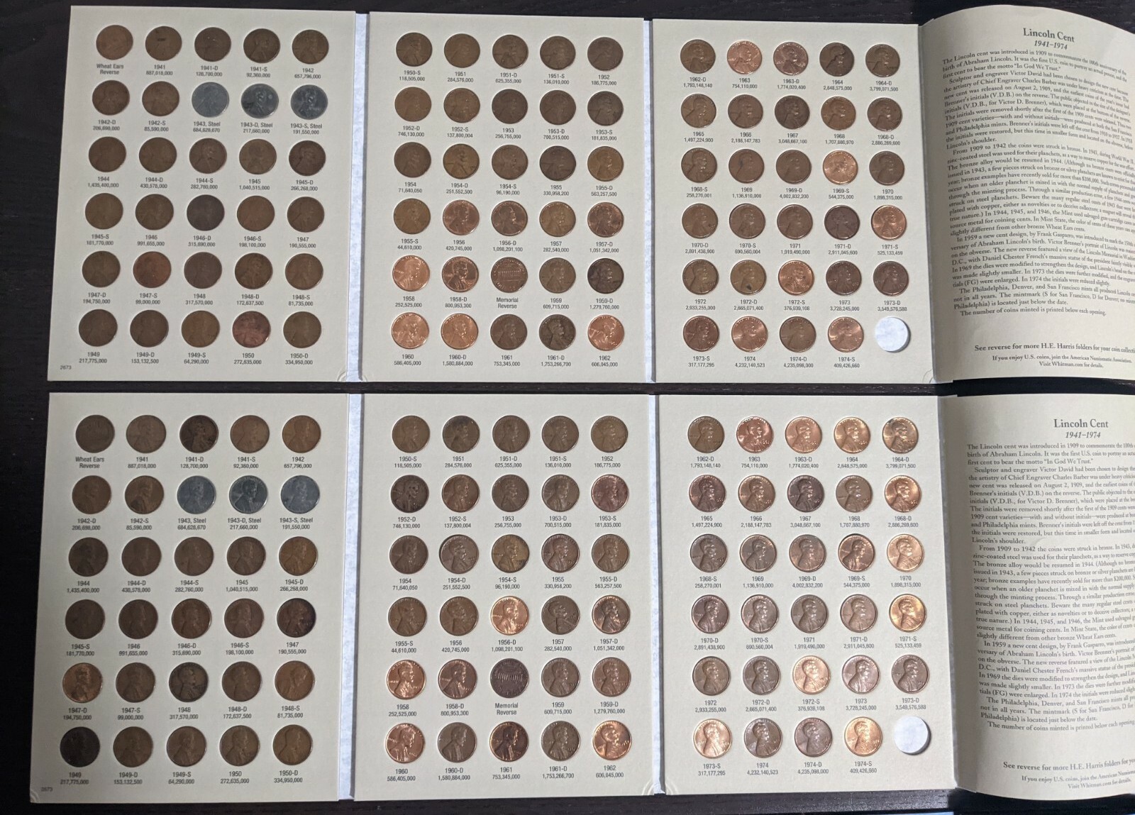 One Completed Lincoln Head Cent Collection - Book Number 2 Album 1941-1974 P,D,S