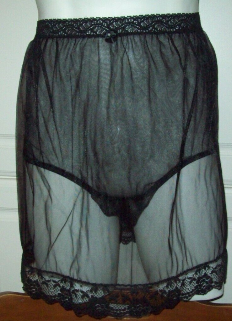BLACK Sheer SLIP & PANTY COMBO - Men & Women * 28-42 Waist * Slip Length 18"