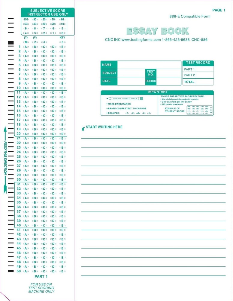 TEST-886E 886-E 100 Question Compatible Testing Forms (50 Sheet Pack) TEST-886E