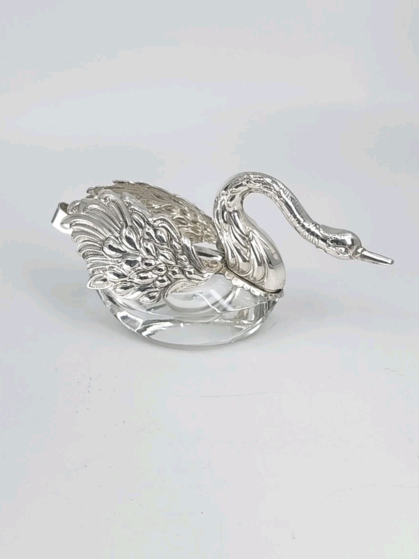 Vintage ALBO 835 Silver Crystal Swan Salt Pepper Cellars Albert Bodemer STAMPED