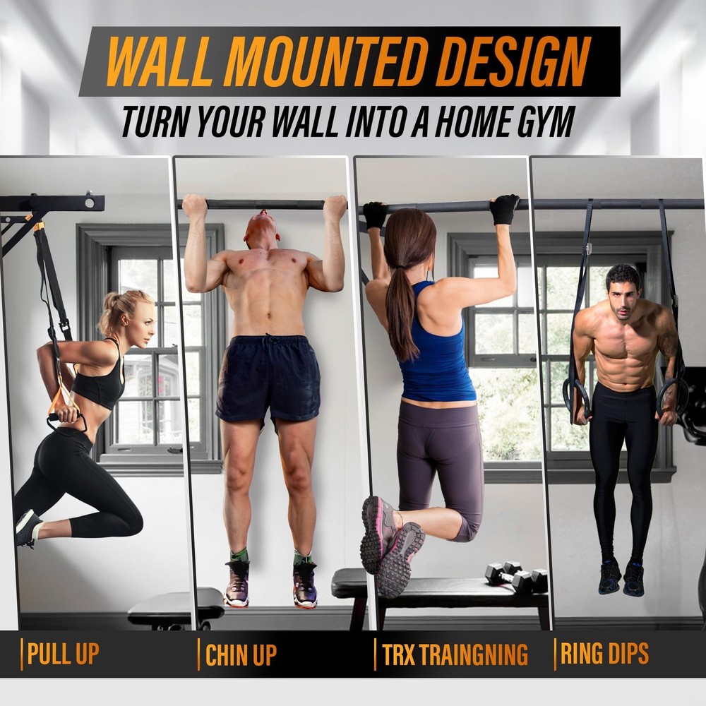 Yes4All Heavy Duty Wall Mounted Pull Up Bar – Multi-Grip Pull Ups / Pull Up B...