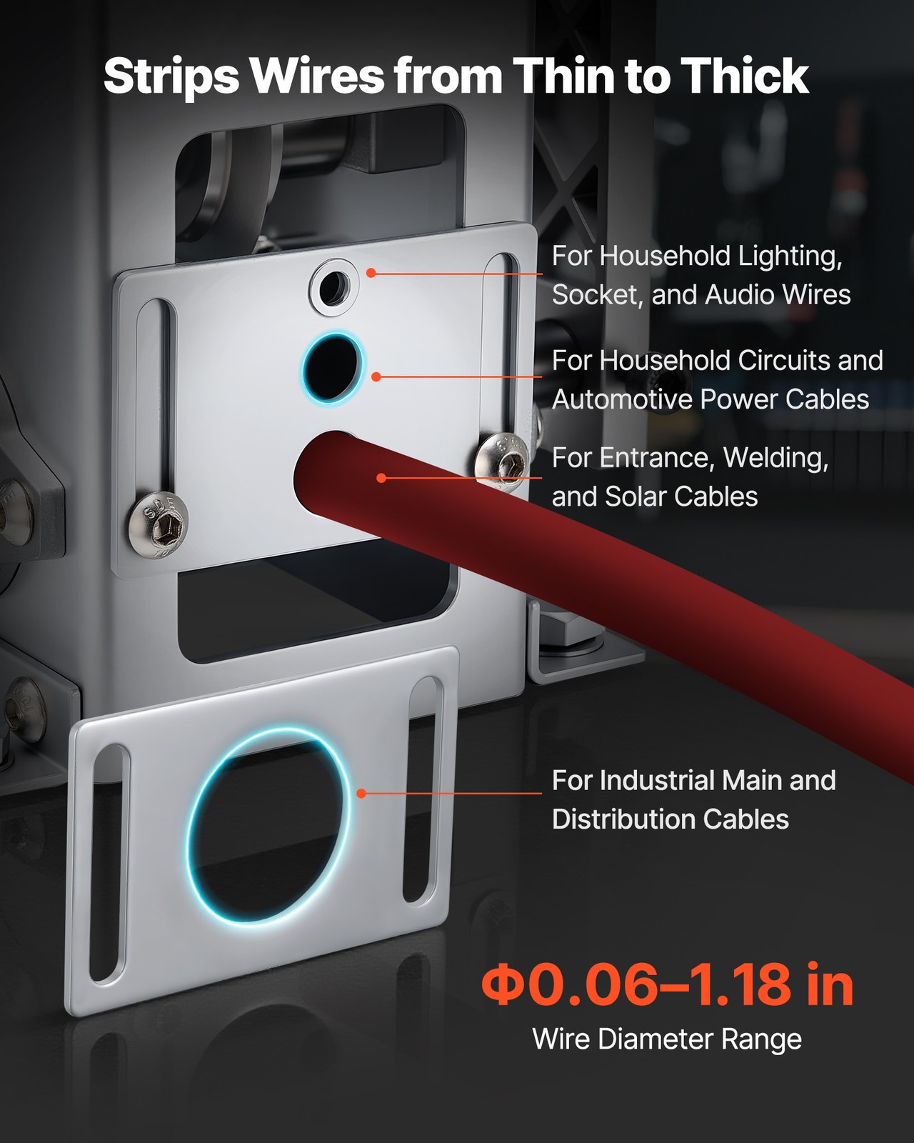 VEVOR Manual Wire Stripper Machine Stripping 0.06-1.18 in Hand or Drill Powered