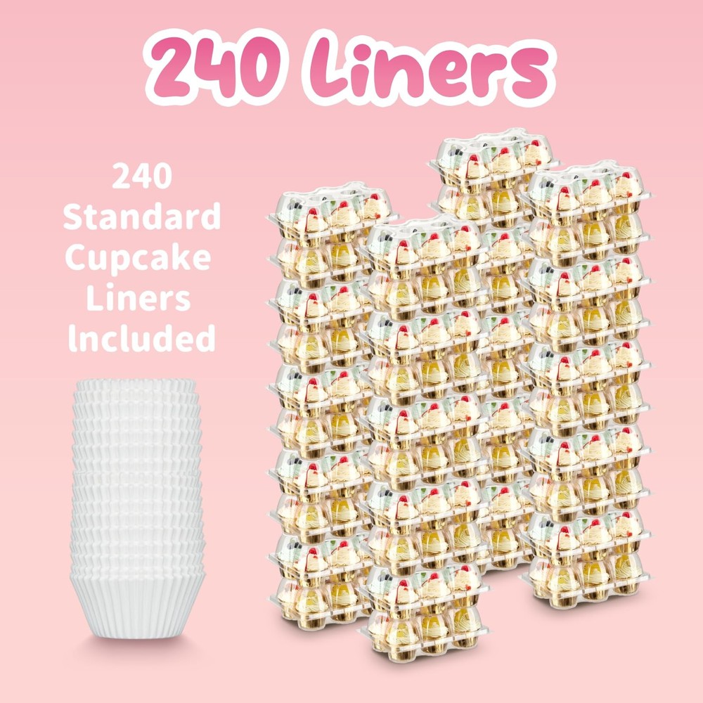 240 Pack Stackable Cupcake Containers 6 Count Dome Lid Carrier Liners Clear
