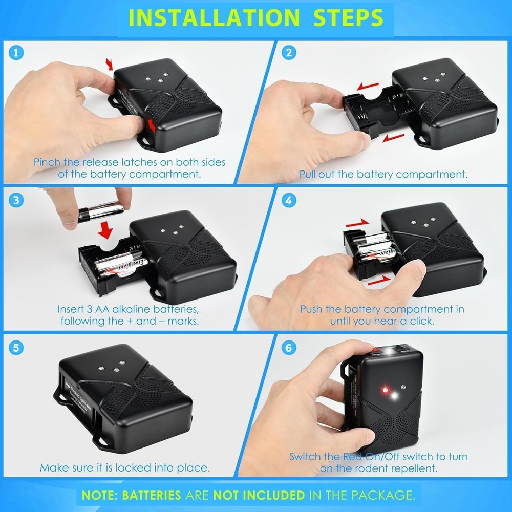 Cordless Ultrasonic & LED Mouse Repeller for Automobile Engine - Versatile use