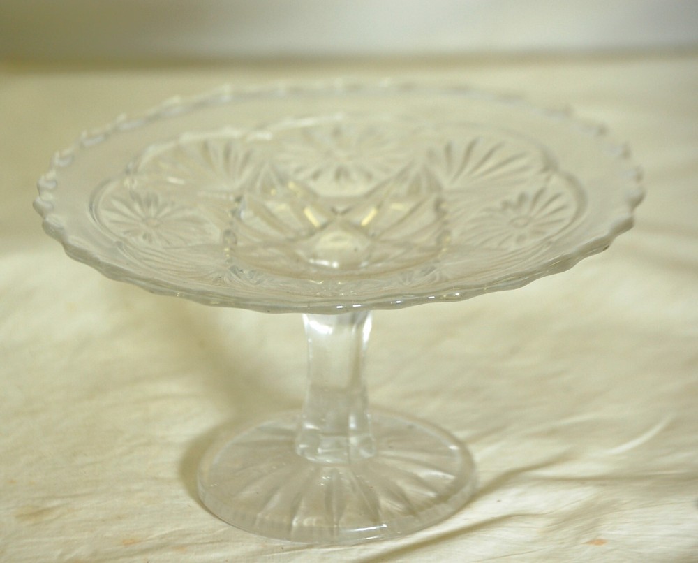Small Compote Dish Clear Glass Daisies