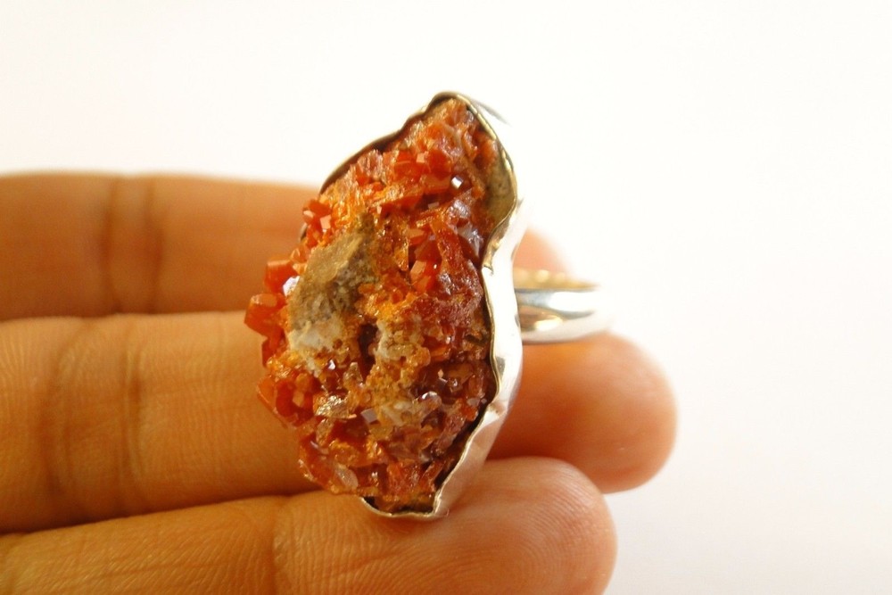 Moroccan Red Vanadinite Crystal 925 Sterling Silver Ring Size 9