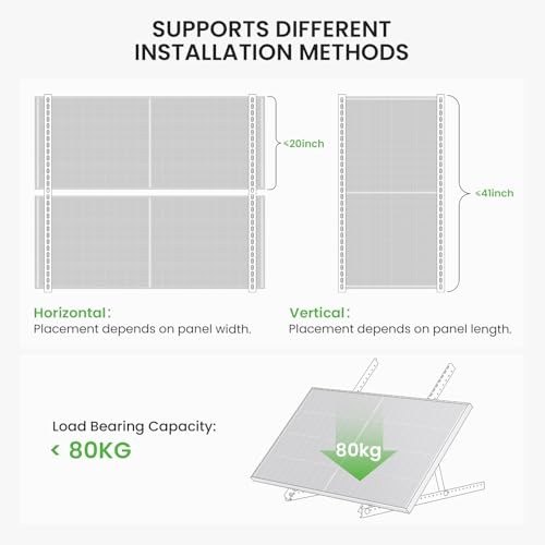 41in Adjustable Solar Panel Mount Brackets with Foldable Tilt Legs, 2 Sets