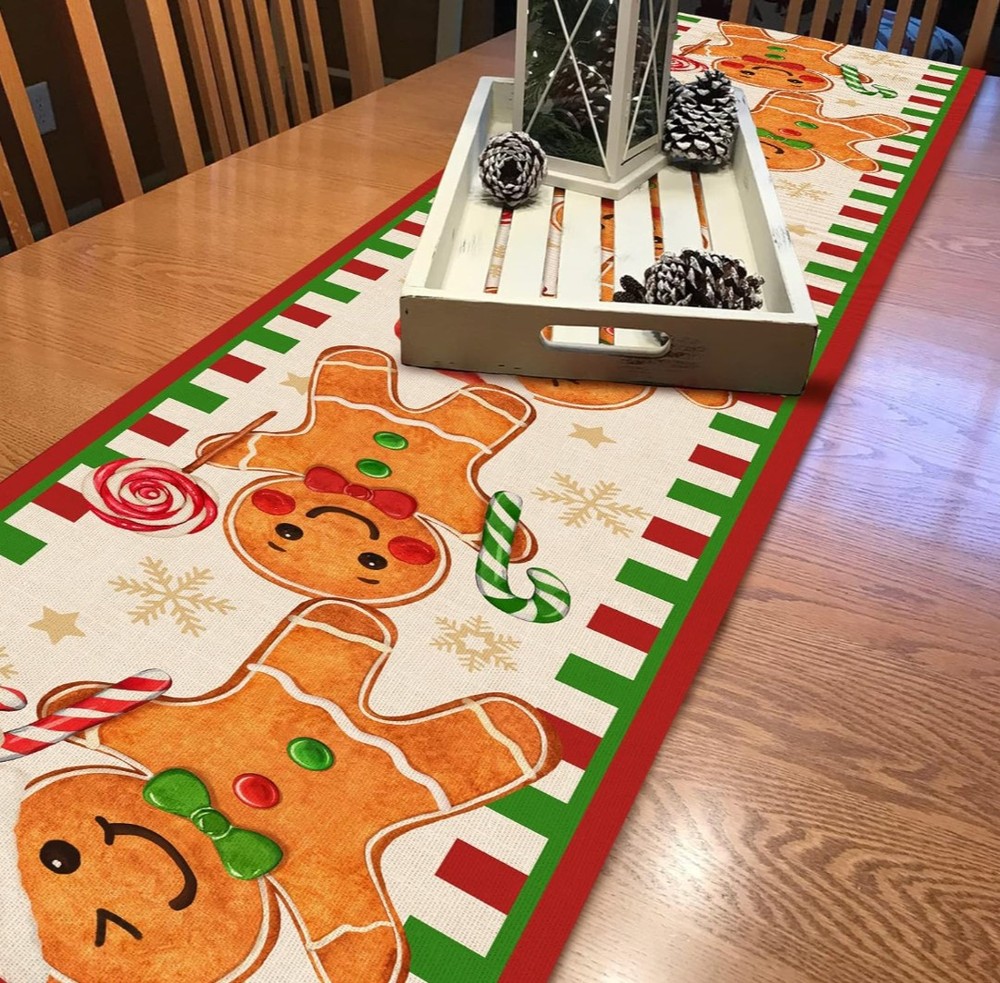 Artoid Mode Gingerbread Candy Cane Christmas Table Runner