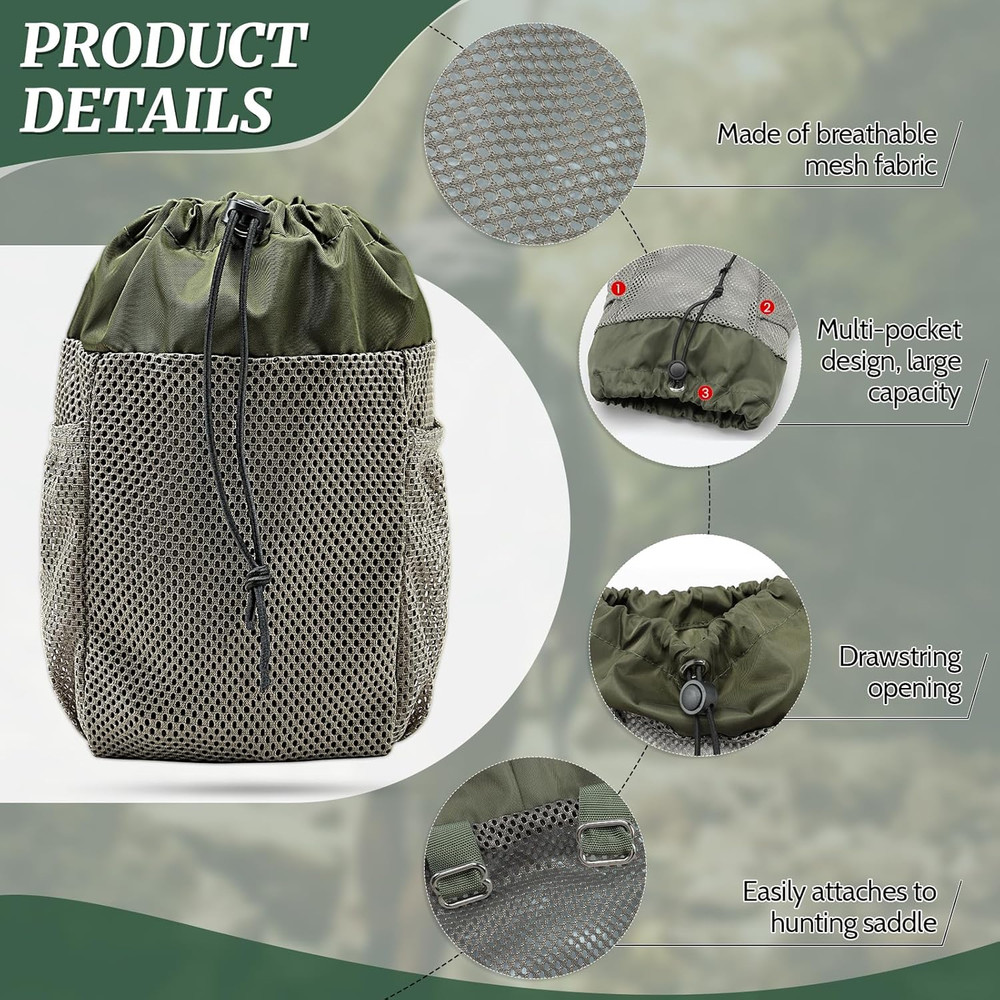 Saddle Hunting Dump Pouch, Mesh Hunting Storage Bag with Drawstring Closure, Eas