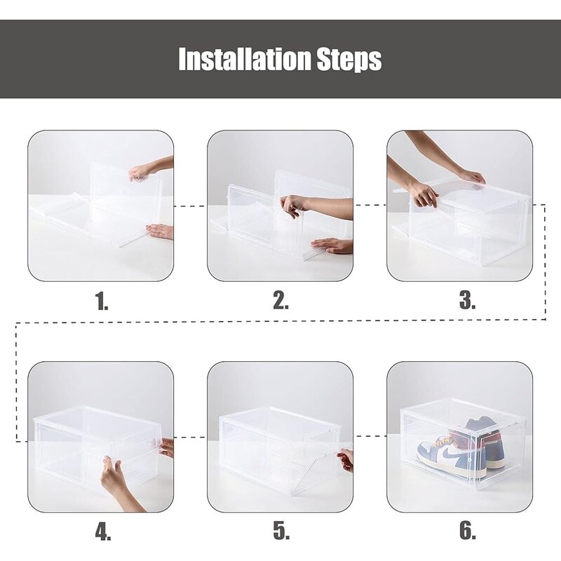 Clear Plastic Shoe Storage Box 8 Pack Stackable Organizer W/ Drop Front Design