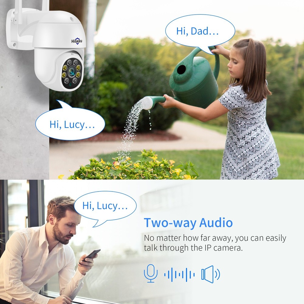 Hiseeu 3MP PTZ WIFI Security Camera night vision Motion Detection 2-way Audio