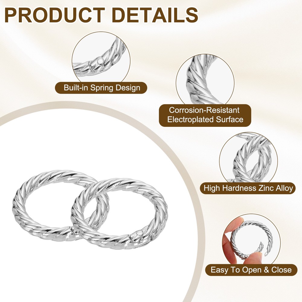 8pcs Spring O Rings 1" Round Trigger Metal Snap Hook Key Ring White