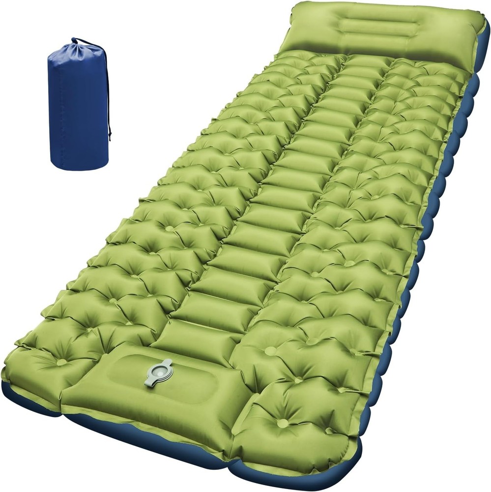 Ultralight Inflatable Sleeping Pad w/ Built-In Foot Pump, Compact & Comfy