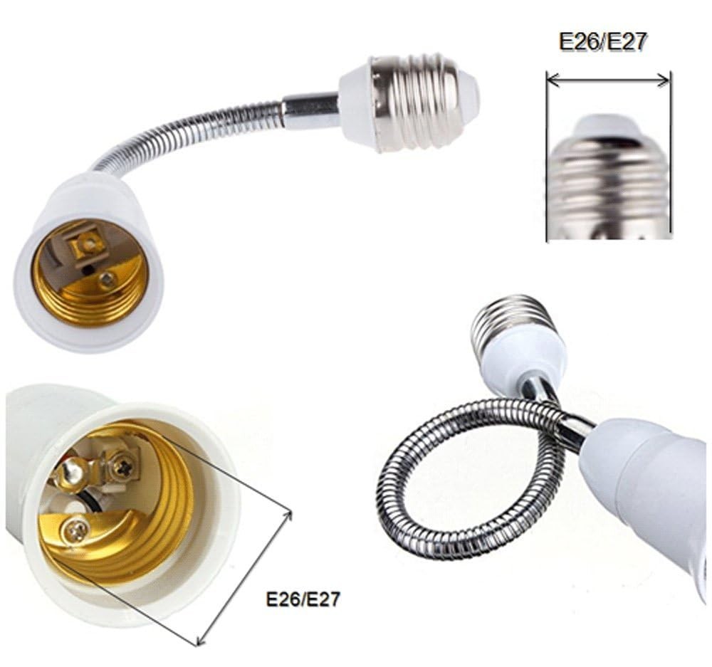 2 pack 8" Flexible Light Bulb Lamp Socket Adapter Extender 360° Adjustable E27