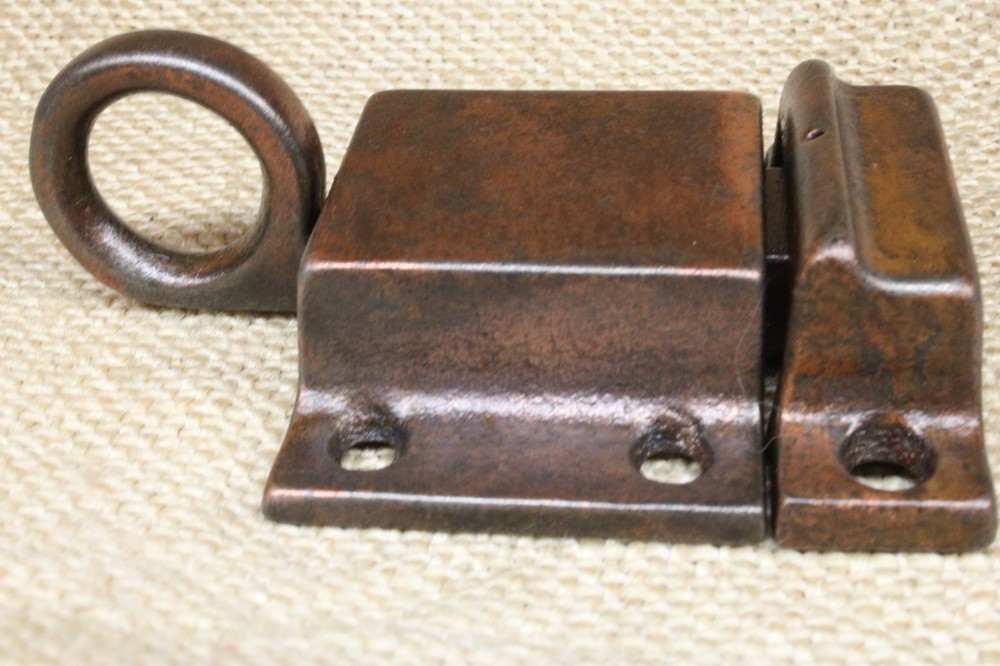 Old Cabinet Cupboard Latch Catch Ring Pull 2” Bronze Copper on Iron Vintage