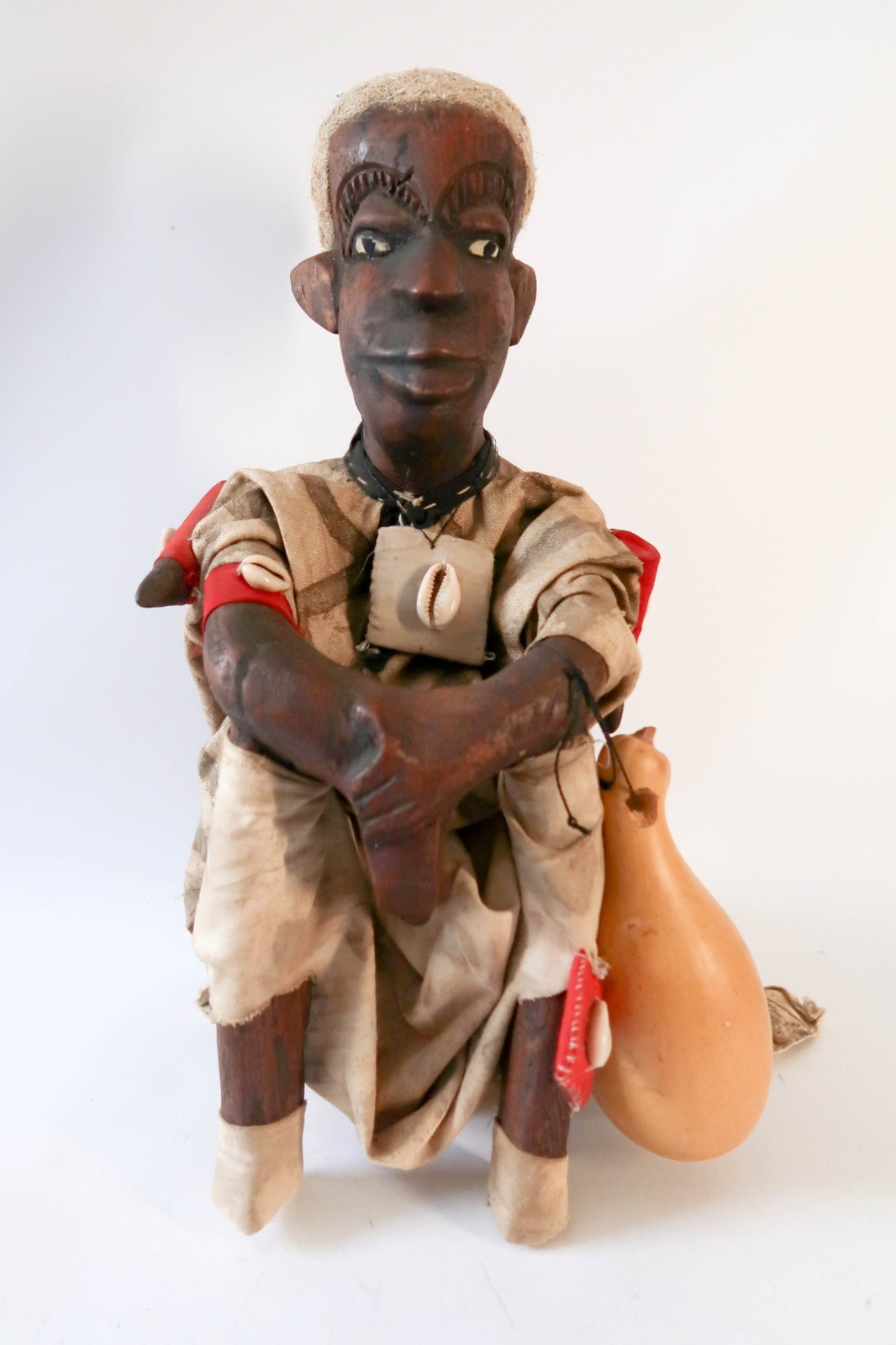 Large 15" Vintage Moroccan Folk Art Leather Doll Medicine Man Shaman Figurine