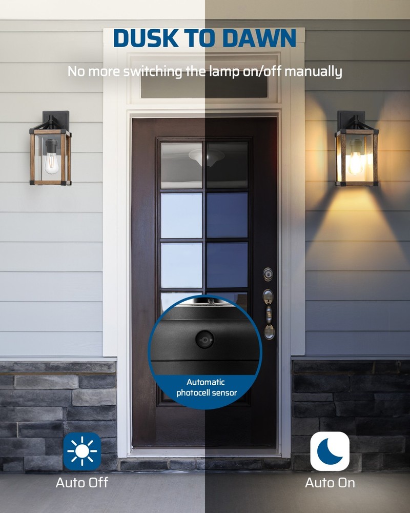 DEWENWILS Light Sensor Socket for Porch & Wall Lights, Auto On/Off, 2 Pack