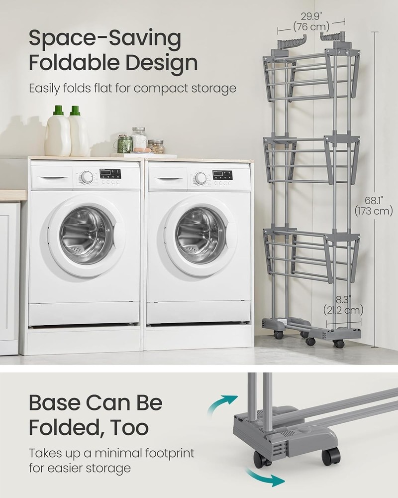 4 Tier Drying Rack, Foldable Drying Rack, Rolling Clothes Rack, Drying Racks