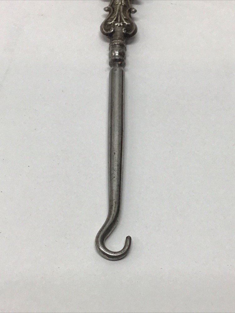 Antique 1904 Sterling Silver Handle Button Hook Scrolling Design