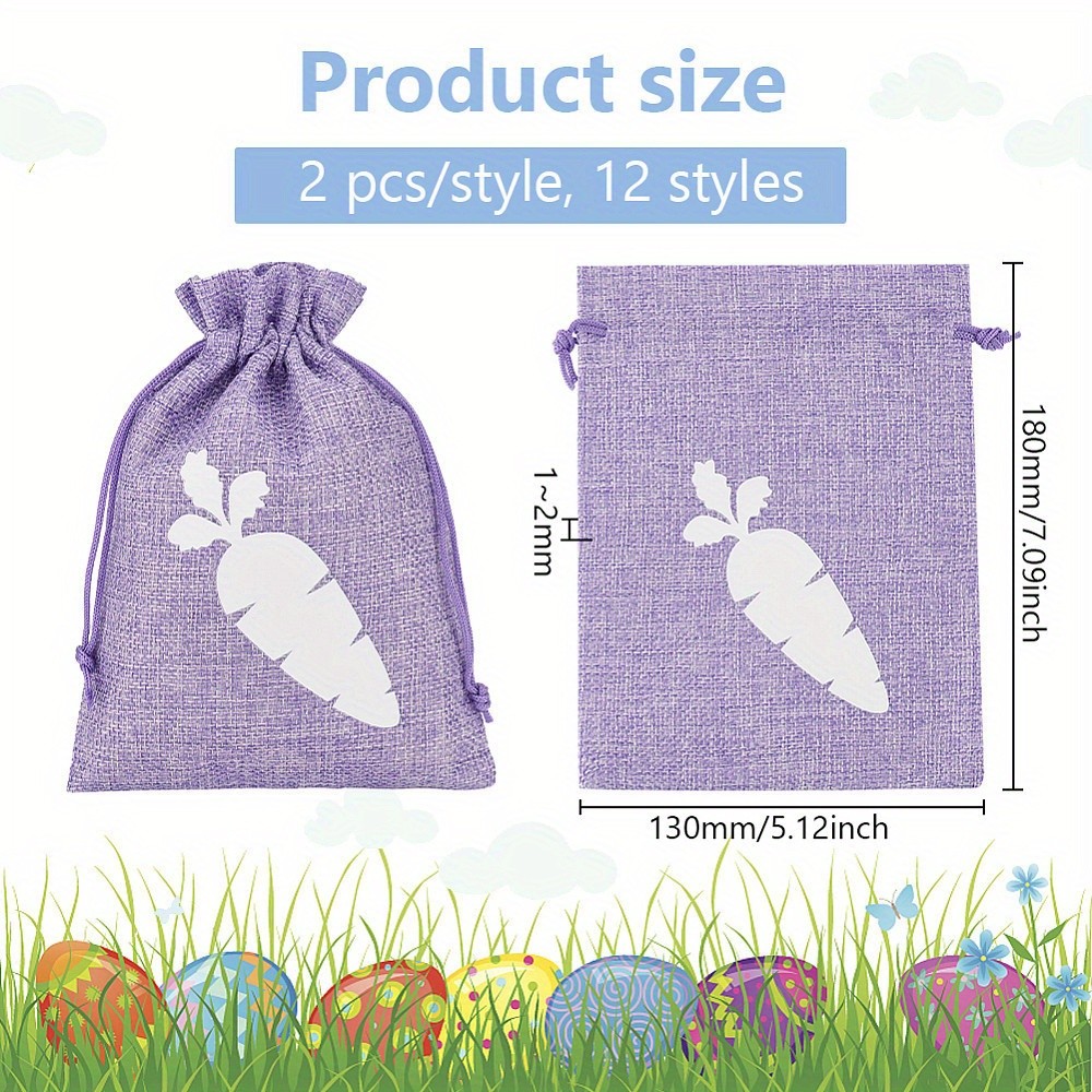 1Bag 24Pcs 12 Styles Easter Cloth Storage Pouches Rectangle Drawstring Bags