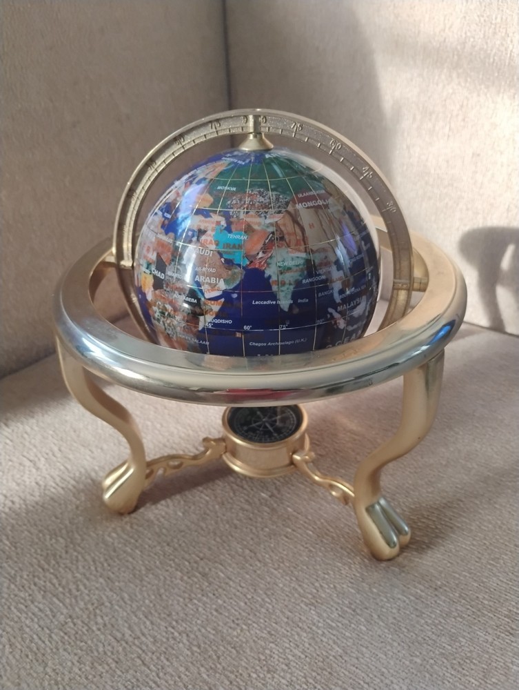 Vintage Gemstone World Globe Lapis Lazuli