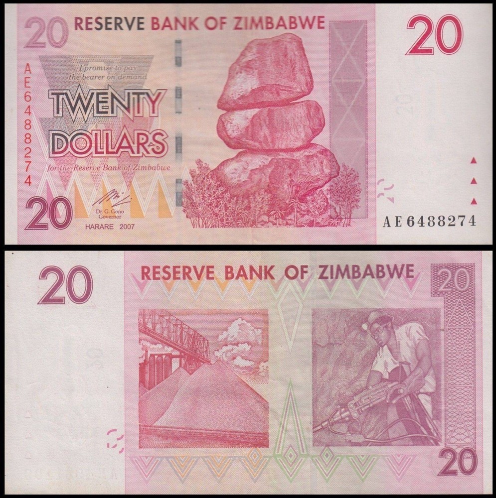 Zimbabwe 20 Dollars, 2007, P-68, Used