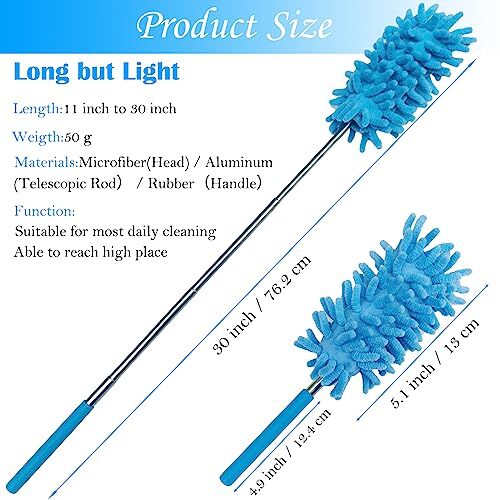 3 Pack Retractable Long-Reach Washable Duster for Cleaning, Microfiber Hand