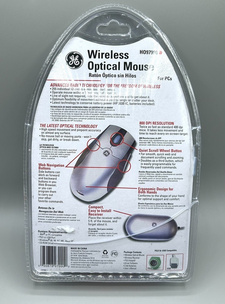 GE Vintage Wireless Optical Mouse & Receiver Model HO97990