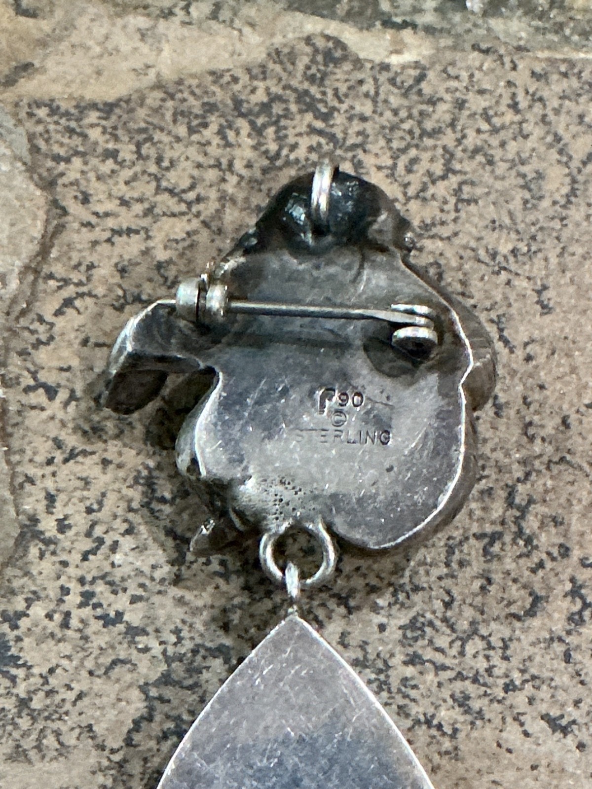 Carol Felley Sterling Silver 3D Bear w Stone Teardrop Pendant/Pin Unique Beauty