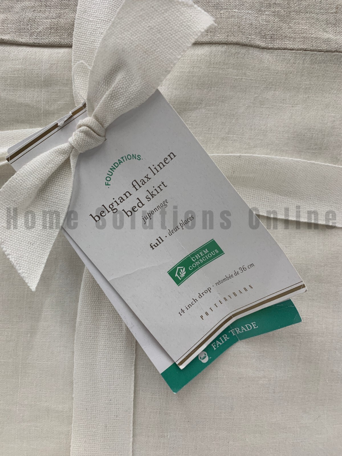 Pottery Barn Belgian Flax Linen Bed Skirt Flax Beige Full 14" Drop #H121D