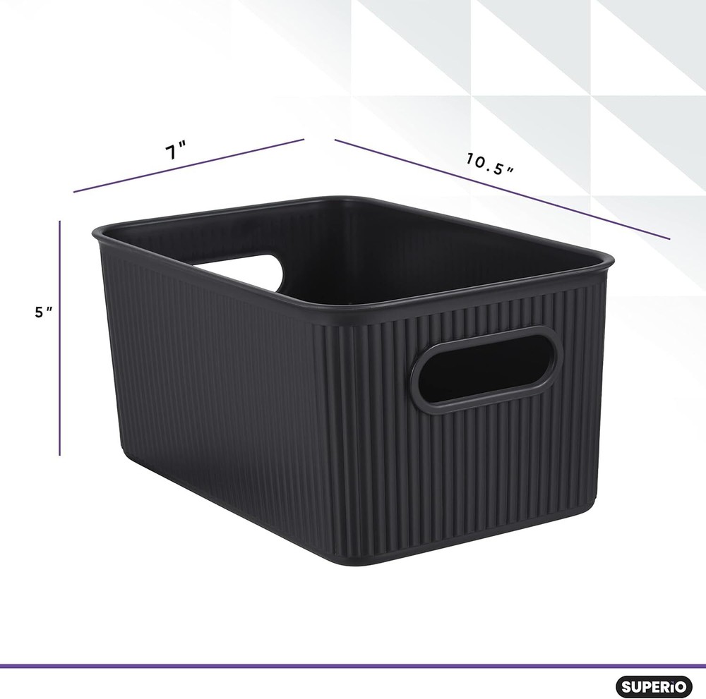 Superio 5L Small Brown Ribbed Storage Bin with Lid, Plastic (2 Pack)