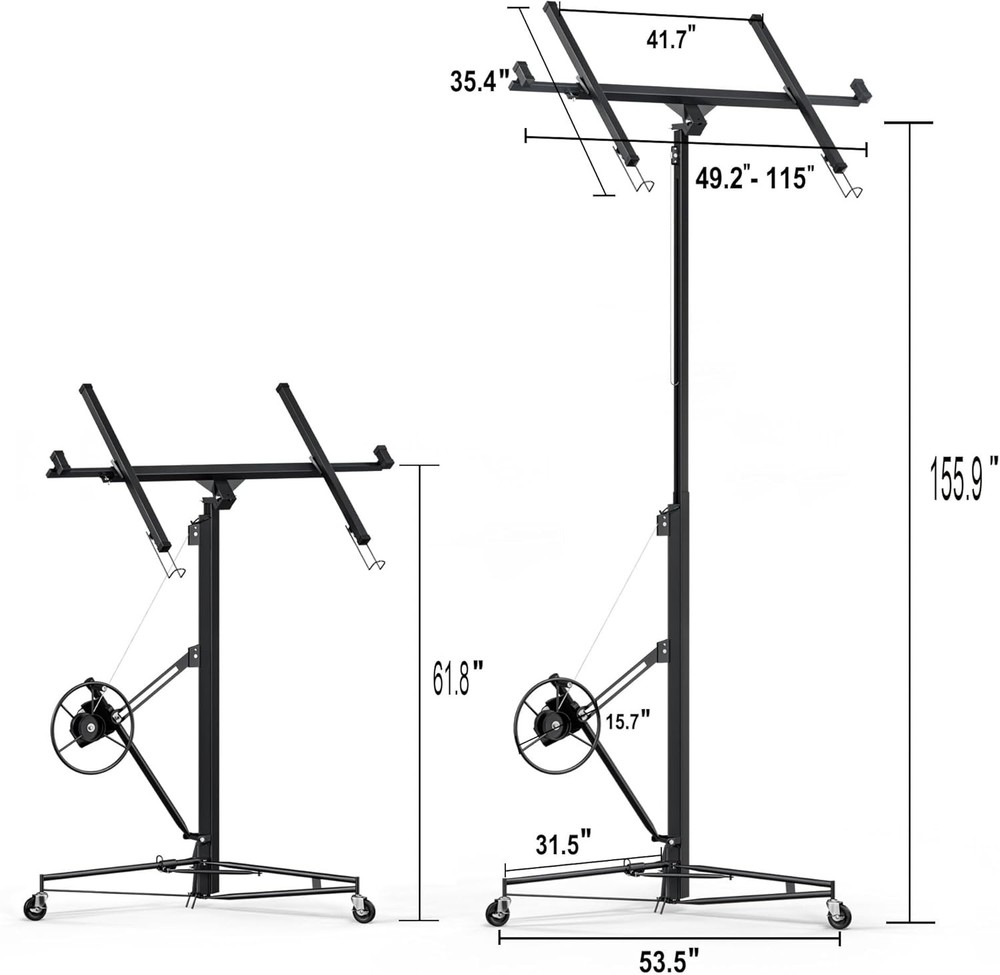 13FT Drywall Lifter Panel Hoist Jack Rolling 150lbs Caster Construction Lockable