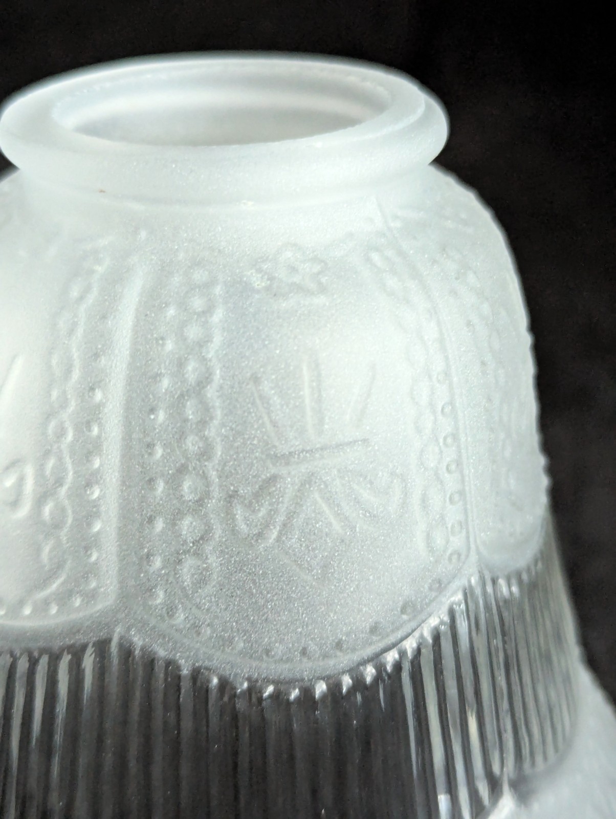 NOS! Bell-Shaped Clear Ribbed Frosted Glass Shade, 2-1/4” Fitter, 5” dia.