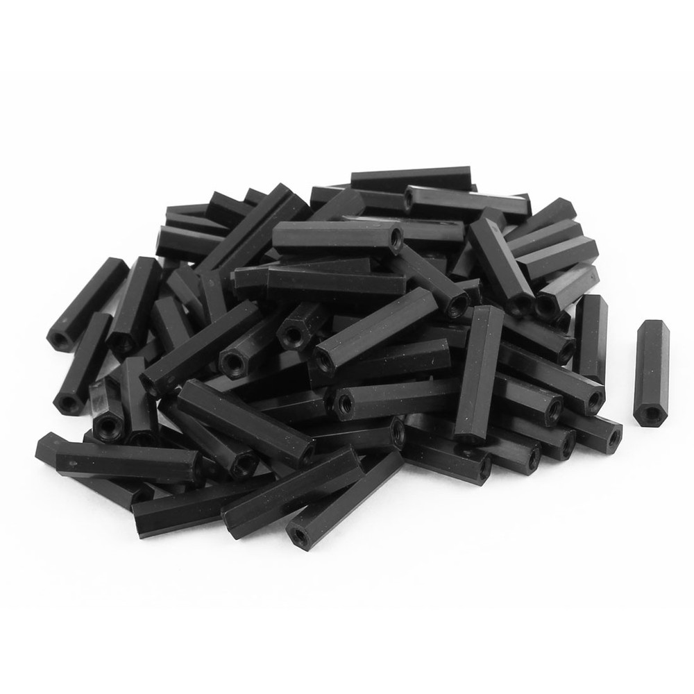 100 Pcs M3 x 25mm Black Nylon Hex Hexagonal Threaded Spacer Support
