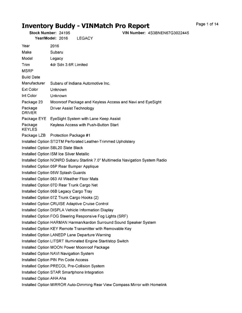 Used Blind Spot Detection System Warning Control Module fits: 2016 Subaru Legacy