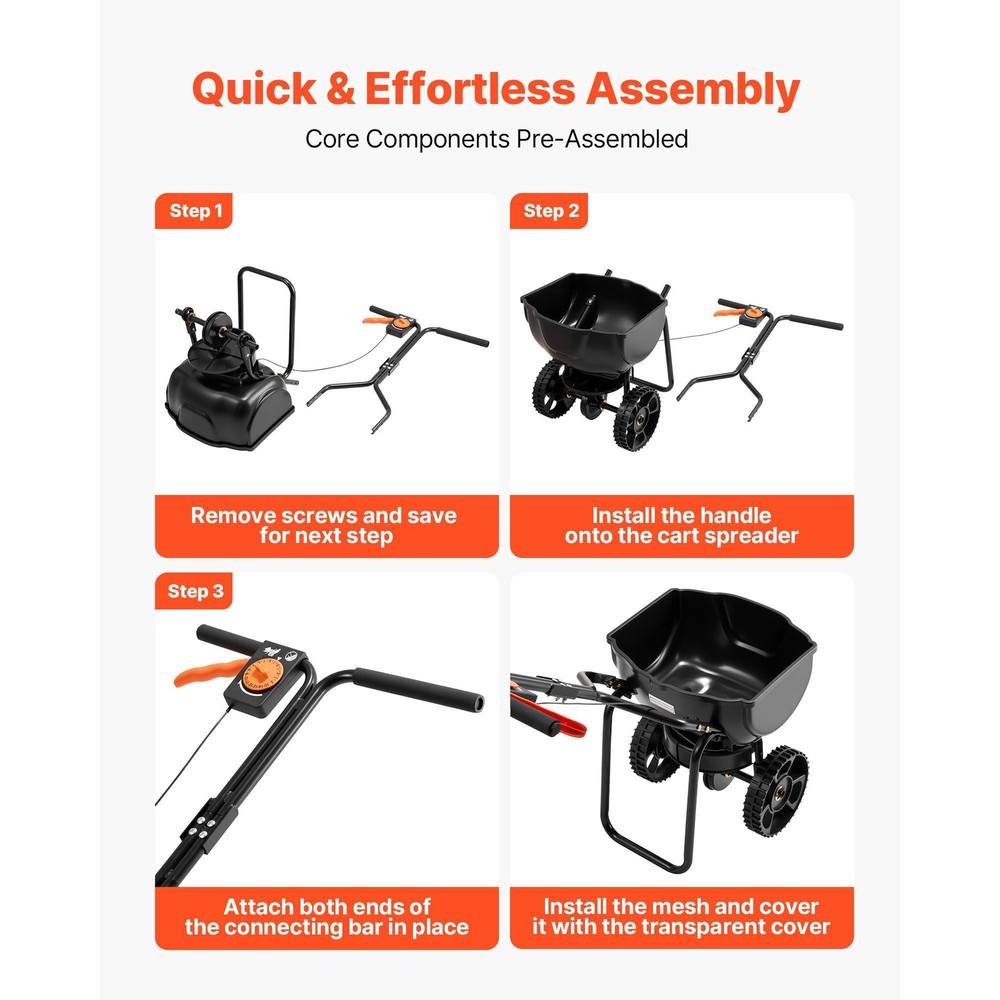 Walk-Behind Spreader, 9.8ft Spreading Width, Push Broadcast Spreader with 10" Al