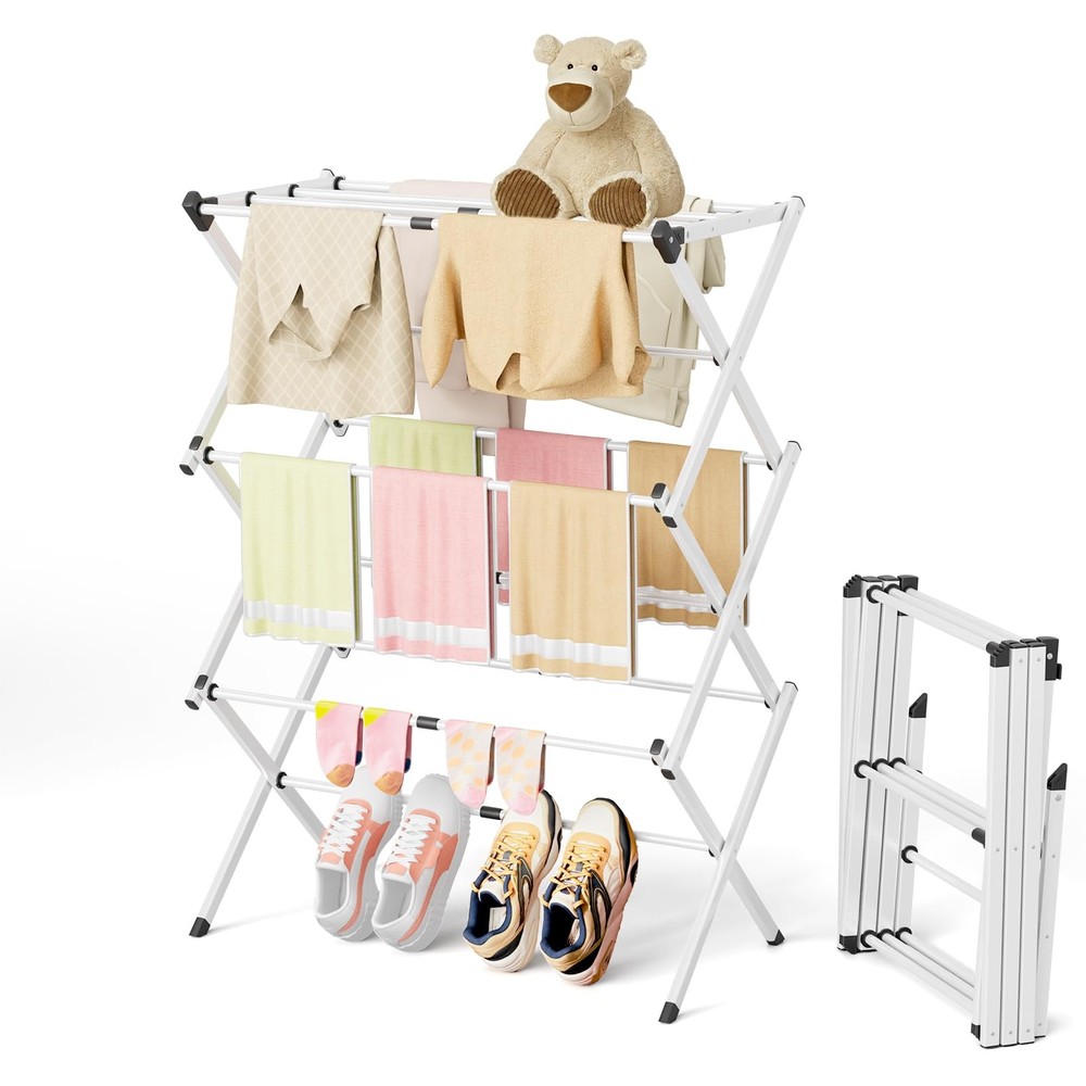 BAKON Clothes Drying Rack Foldable,Space-Saving Expandable & Large, White
