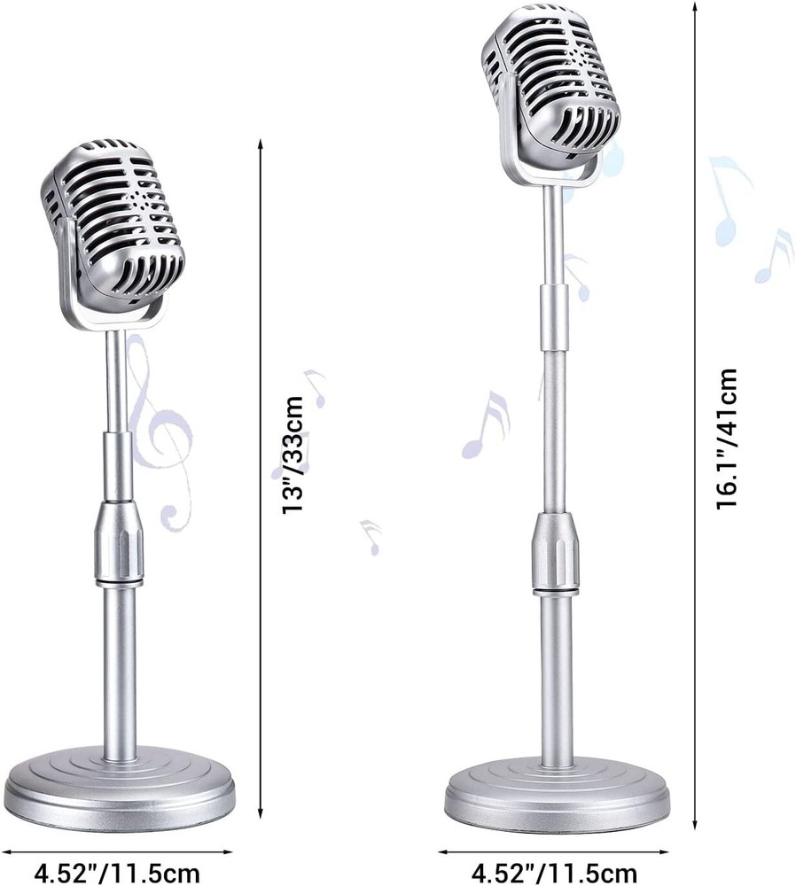 Imitation Metallic Vintage Microphone Decor with Adjustable Stand - Silver Style