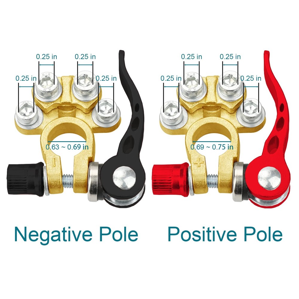 2PCS Battery Terminal Connectors, 4 Way Quick Release Disconnect Copper