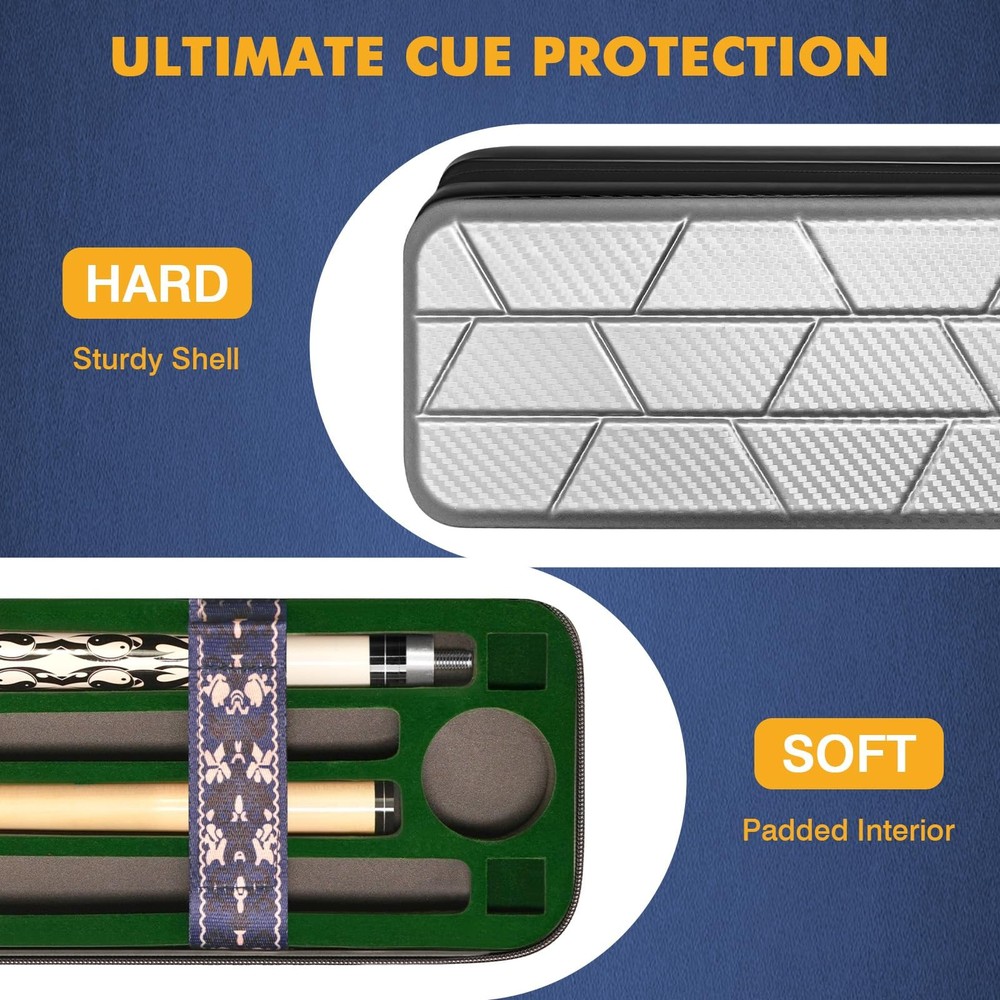 Pool Cue Case, Hard Shell Pool Stick Case 4x4 with 10 Padded Slots, Billiard ...